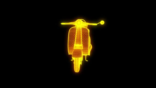 Motorroller im Hologramm-Drahtgestell-Stil. schönes 3D-Rendering — Stockvideo