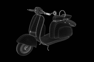 Hologram tel kafes tarzı Motorroller. Güzel 3d render