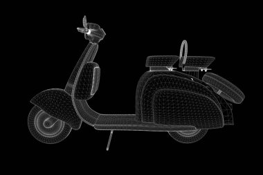Hologram tel kafes tarzı Motorroller. Güzel 3d render