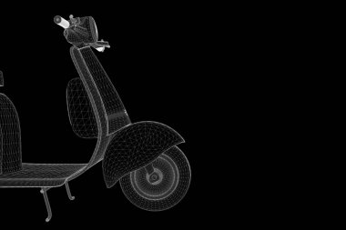 Hologram tel kafes tarzı Motorroller. Güzel 3d render