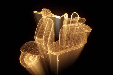 Hologram tel kafes tarzı Motorroller. Güzel 3d render