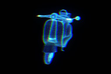 Hologram tel kafes tarzı Motorroller. Güzel 3d render