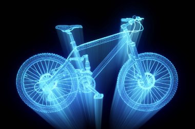 Hologram tel kafes tarzı dağ bisikleti. Güzel 3d render