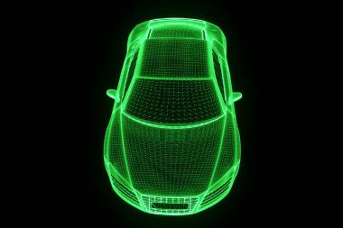 Yarış araba Hologram tel kafes. Güzel 3d render
