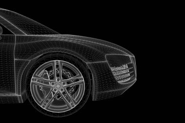 Yarış araba Hologram tel kafes. Güzel 3d render