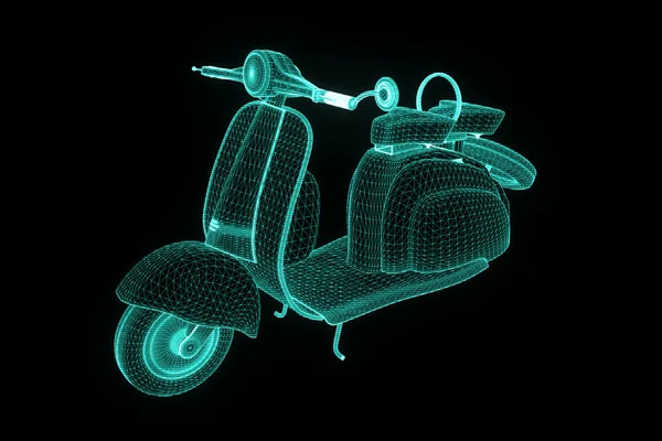 Motorroller ve stylu drátového modelu Hologram. Pěkný 3d vykreslování — Stock fotografie