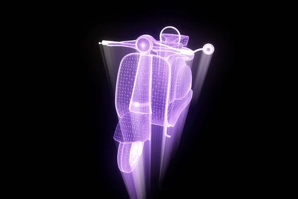 Motorroller im Hologramm-Drahtgestell-Stil. schönes 3D-Rendering — Stockfoto