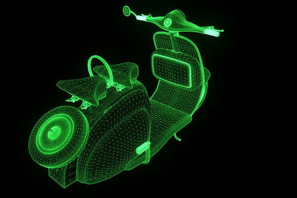 Motorroller ve stylu drátového modelu Hologram. Pěkný 3d vykreslování — Stock fotografie