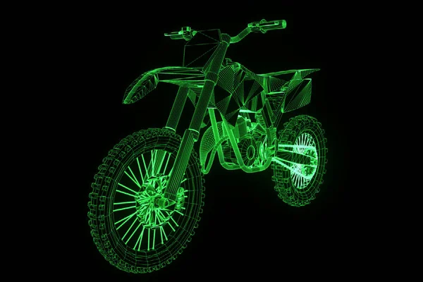 Motorbike in Hologram Wireframe Style. Nice 3D Rendering — Stock Photo, Image