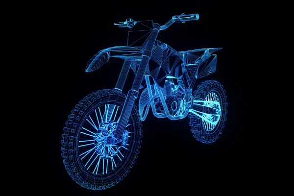 Motorrad im Hologramm-Wireframe-Stil. schönes 3D-Rendering — Stockfoto