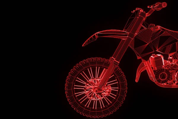 Motorrad im Hologramm-Wireframe-Stil. schönes 3D-Rendering — Stockfoto