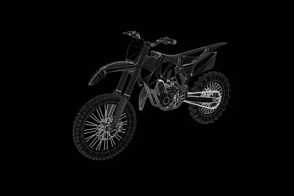 Motocykl w stylu model szkieletowy Hologram. Ładne renderowania 3d — Zdjęcie stockowe
