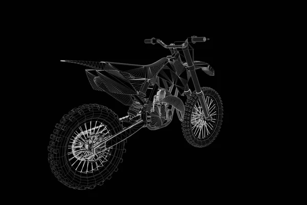 Motocykl ve stylu drátového modelu Hologram. Pěkný 3d vykreslování — Stock fotografie