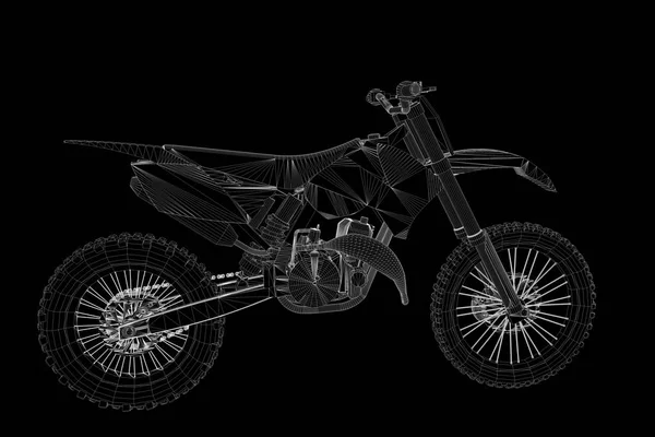 Motorbike in Hologram Wireframe Style. Nice 3D Rendering
