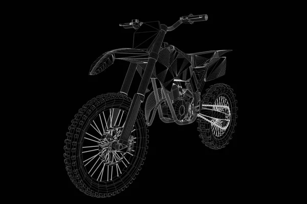Motocykl w stylu model szkieletowy Hologram. Ładne renderowania 3d — Zdjęcie stockowe