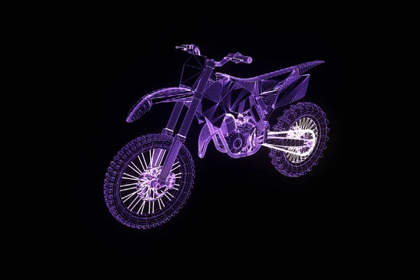 Motorrad im Hologramm-Wireframe-Stil. schönes 3D-Rendering — Stockfoto