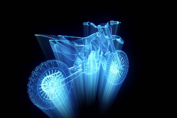 Motorbike in Hologram Wireframe Style. Nice 3D Rendering