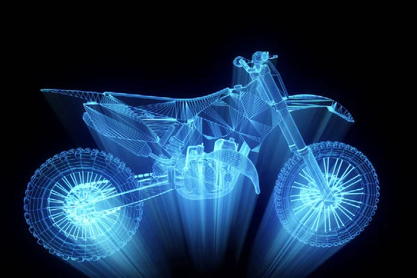 Moto en Holograma Wireframe Style. Niza 3D Rendering — Foto de Stock