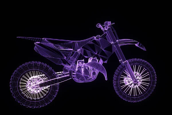 Motorrad im Hologramm-Wireframe-Stil. schönes 3D-Rendering — Stockfoto