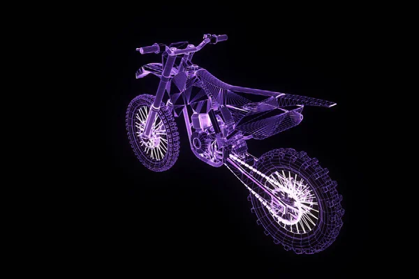 ホログラム ワイヤ フレーム スタイルのバイク。素敵な 3 d レンダリング — ストック写真