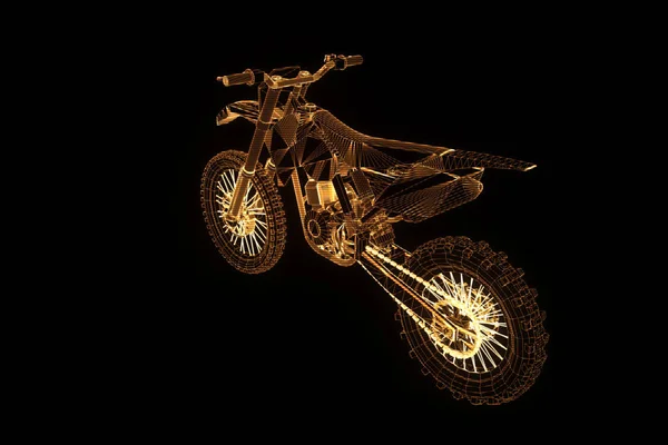 Motorrad im Hologramm-Wireframe-Stil. schönes 3D-Rendering — Stockfoto