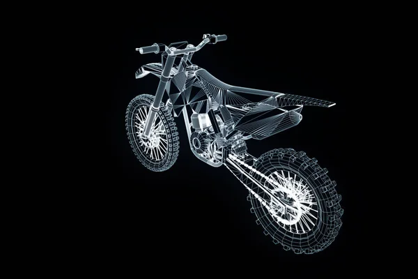 Motorrad im Hologramm-Wireframe-Stil. schönes 3D-Rendering — Stockfoto