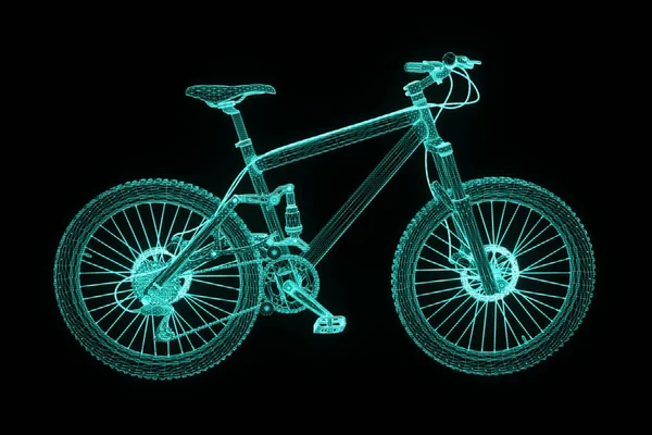 Mountainbike im Hologramm-Wireframe-Stil. schönes 3D-Rendering — Stockfoto