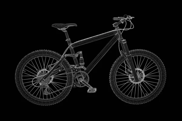 Mountainbike in Hologram Wireframe stijl. Mooie 3D-Rendering — Stockfoto