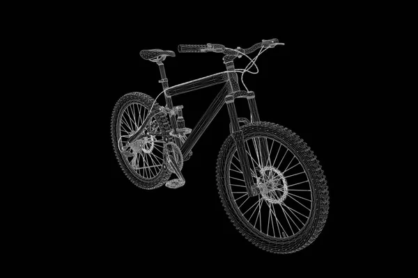 Mountainbike im Hologramm-Wireframe-Stil. schönes 3D-Rendering — Stockfoto