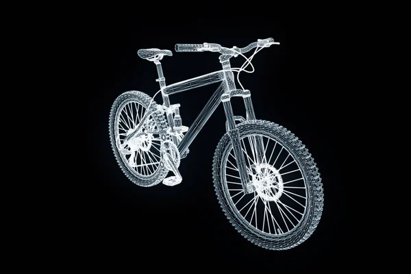 홀로그램 와이어 프레임 스타일에 산악 자전거입니다. 멋진 3d 렌더링 — 스톡 사진