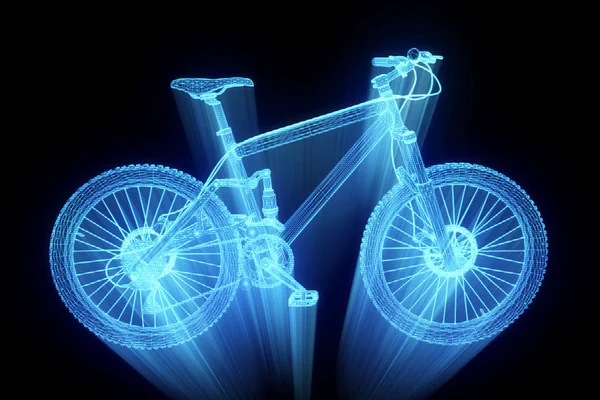 Mountainbike im Hologramm-Wireframe-Stil. schönes 3D-Rendering — Stockfoto