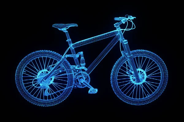 Mountain Bike em holograma Wireframe Style. Boa renderização 3D — Fotografia de Stock