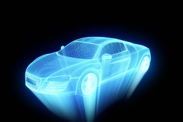 Závodní auto Hologram drátový model. Pěkný 3d vykreslování — Stock fotografie
