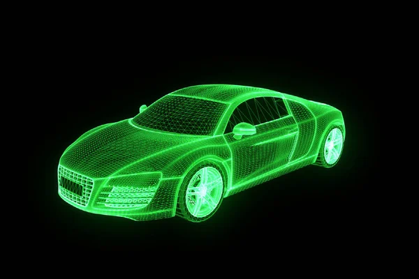 Carro de corrida holograma Wireframe. Boa renderização 3D — Fotografia de Stock