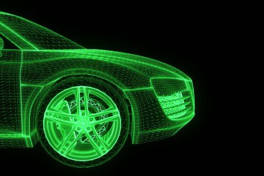 Yarış araba Hologram tel kafes. Güzel 3d render