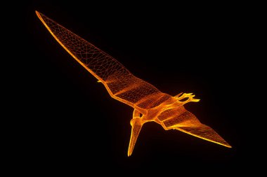 Dinozor Pteranodon Hologram tel kafes tarzı. Güzel 3d render