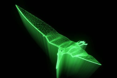 Dinozor Pteranodon Hologram tel kafes tarzı. Güzel 3d render