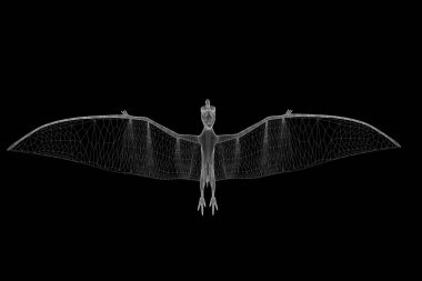 Dinozor Pteranodon Hologram tel kafes tarzı. Güzel 3d render