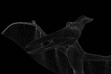 Dinozor Pteranodon Hologram tel kafes tarzı. Güzel 3d render