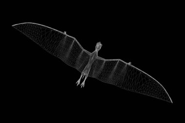 Dinozor Pteranodon Hologram tel kafes tarzı. Güzel 3d render