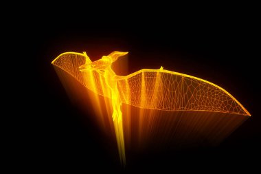 Dinozor Pteranodon Hologram tel kafes tarzı. Güzel 3d render