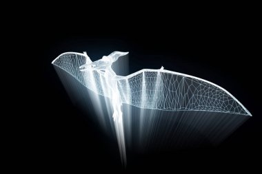 Dinozor Pteranodon Hologram tel kafes tarzı. Güzel 3d render