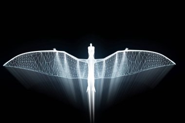 Dinozor Pteranodon Hologram tel kafes tarzı. Güzel 3d render