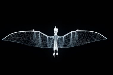 Dinozor Pteranodon Hologram tel kafes tarzı. Güzel 3d render