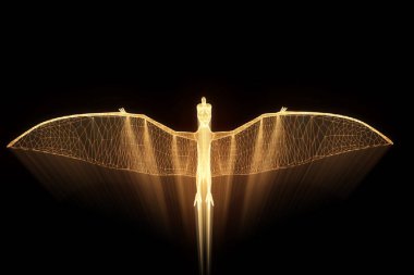 Dinozor Pteranodon Hologram tel kafes tarzı. Güzel 3d render