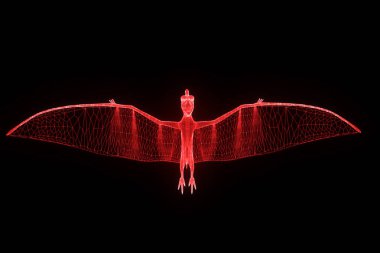 Dinozor Pteranodon Hologram tel kafes tarzı. Güzel 3d render