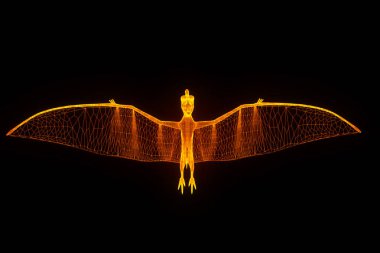 Dinozor Pteranodon Hologram tel kafes tarzı. Güzel 3d render