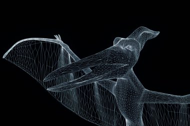 Dinozor Pteranodon Hologram tel kafes tarzı. Güzel 3d render