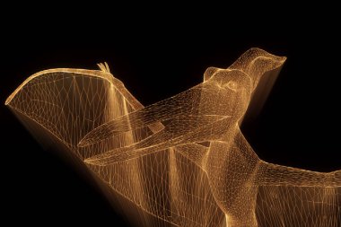 Dinozor Pteranodon Hologram tel kafes tarzı. Güzel 3d render