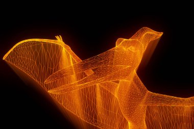 Dinozor Pteranodon Hologram tel kafes tarzı. Güzel 3d render